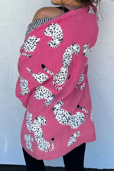 Animal Pattern Open Front Long Sleeve Cardigan - AllIn Computer