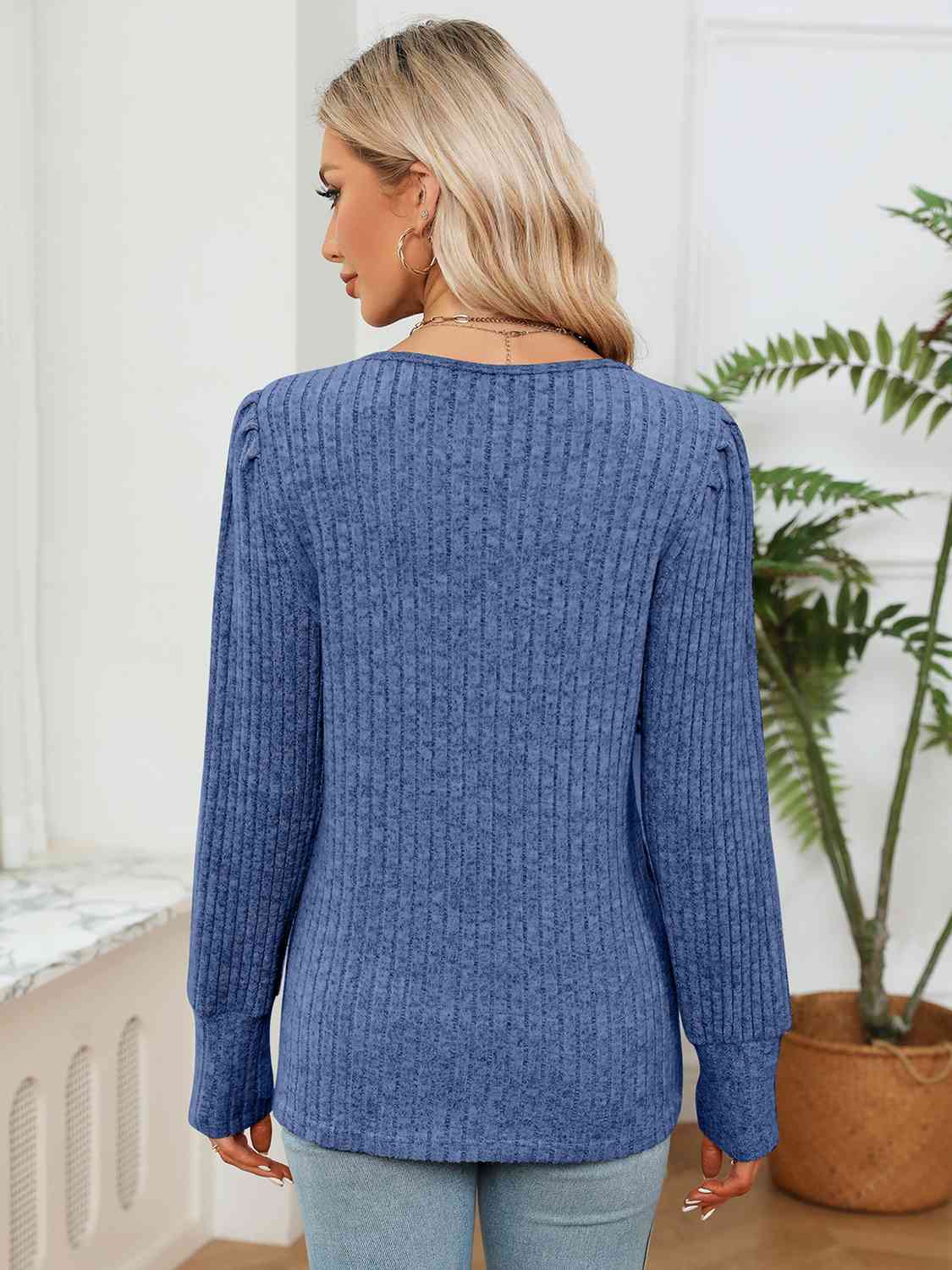 Lace Detail V-Neck Ribbed Blouse - AllIn Computer