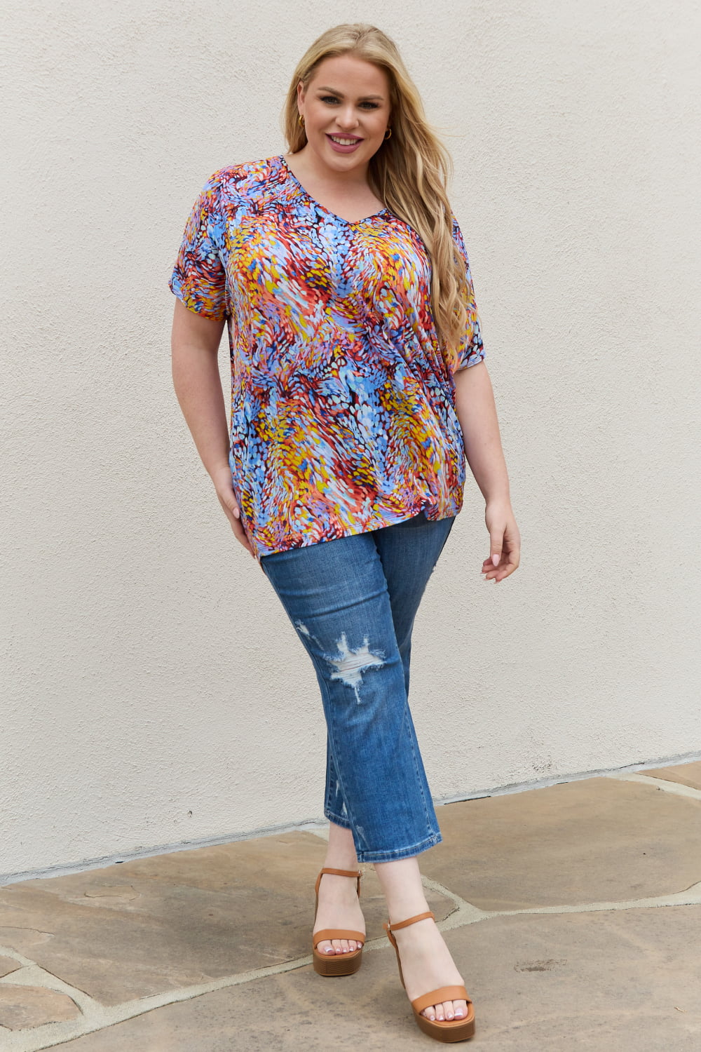 Be Stage Full Size Printed Dolman Flowy Top - AllIn Computer