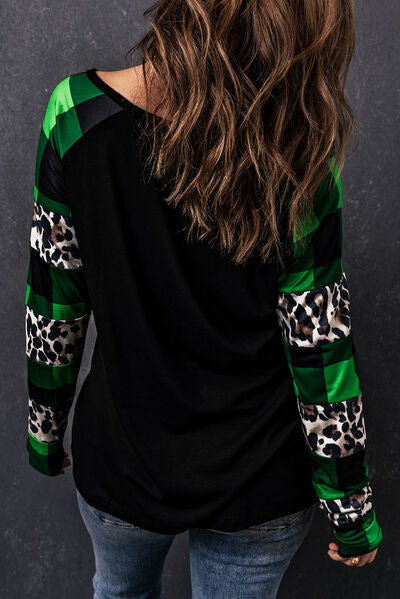 Lucky Clover Plaid Long Sleeve T-Shirt - AllIn Computer