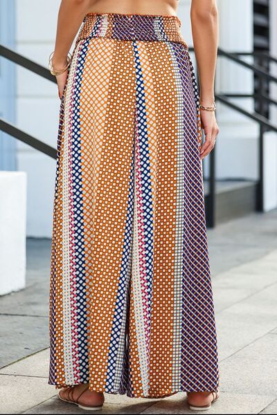 Printed Smocked Wide Waistband Palazzo Pants - AllIn Computer