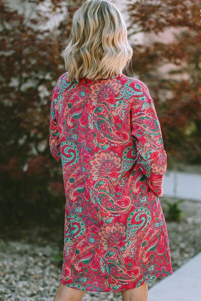 Printed V-Neck Long Sleeve Mini Dress - AllIn Computer