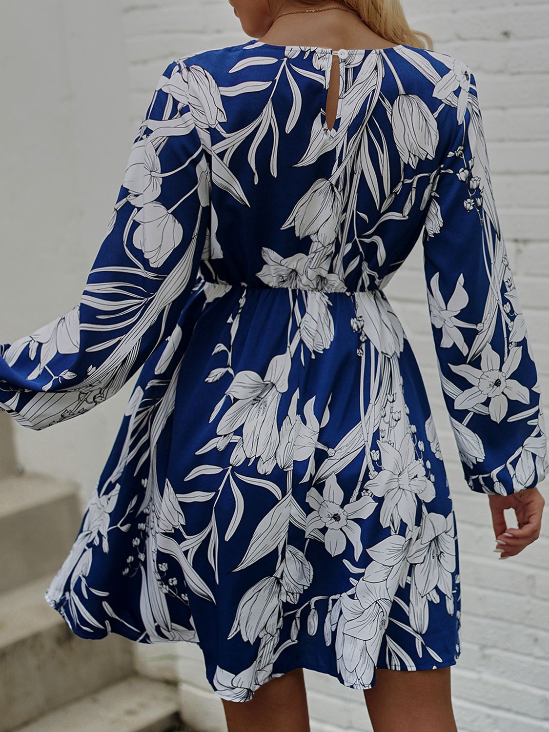 Floral Round Neck Long Sleeve Mini Dress - AllIn Computer