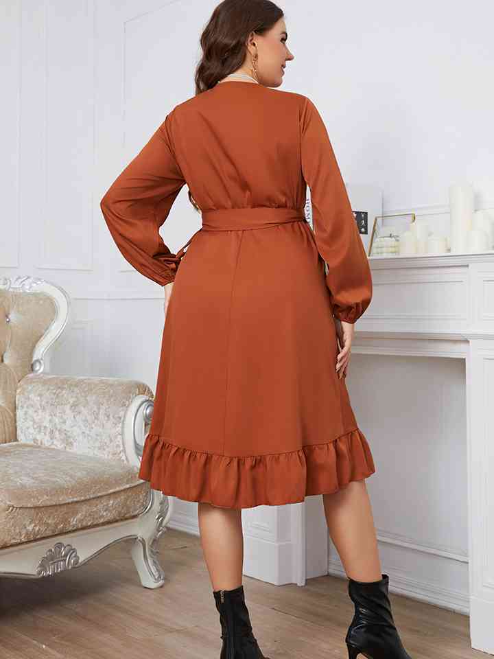 Plus Size Surplice Neck Tie Waist Dress - AllIn Computer