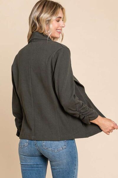 Culture Code Full Size Ruched Open Front Long Sleeve Jacket - AllIn Computer
