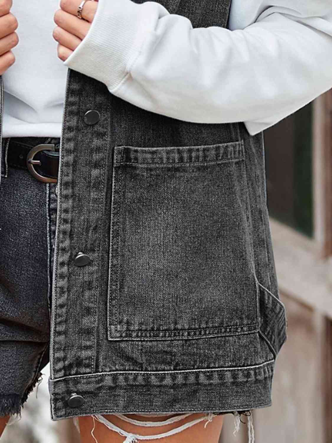 Button Up Sleeveless Denim Jacket with Pockets - AllIn Computer
