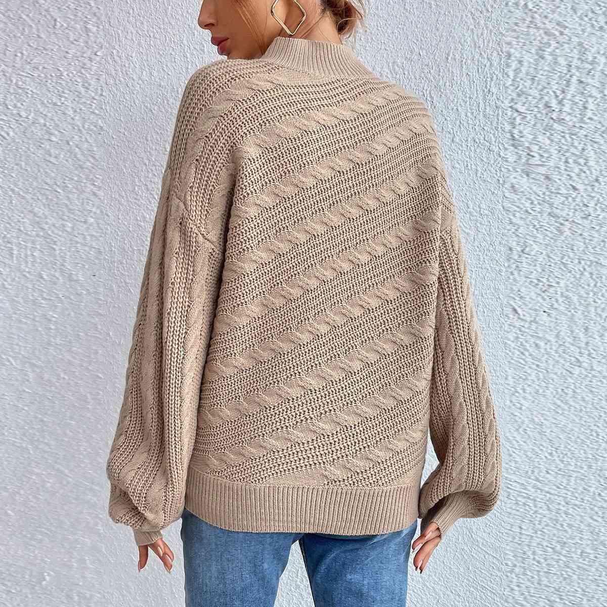 Cable-Knit Mock Neck Long Sleeve Sweater - AllIn Computer