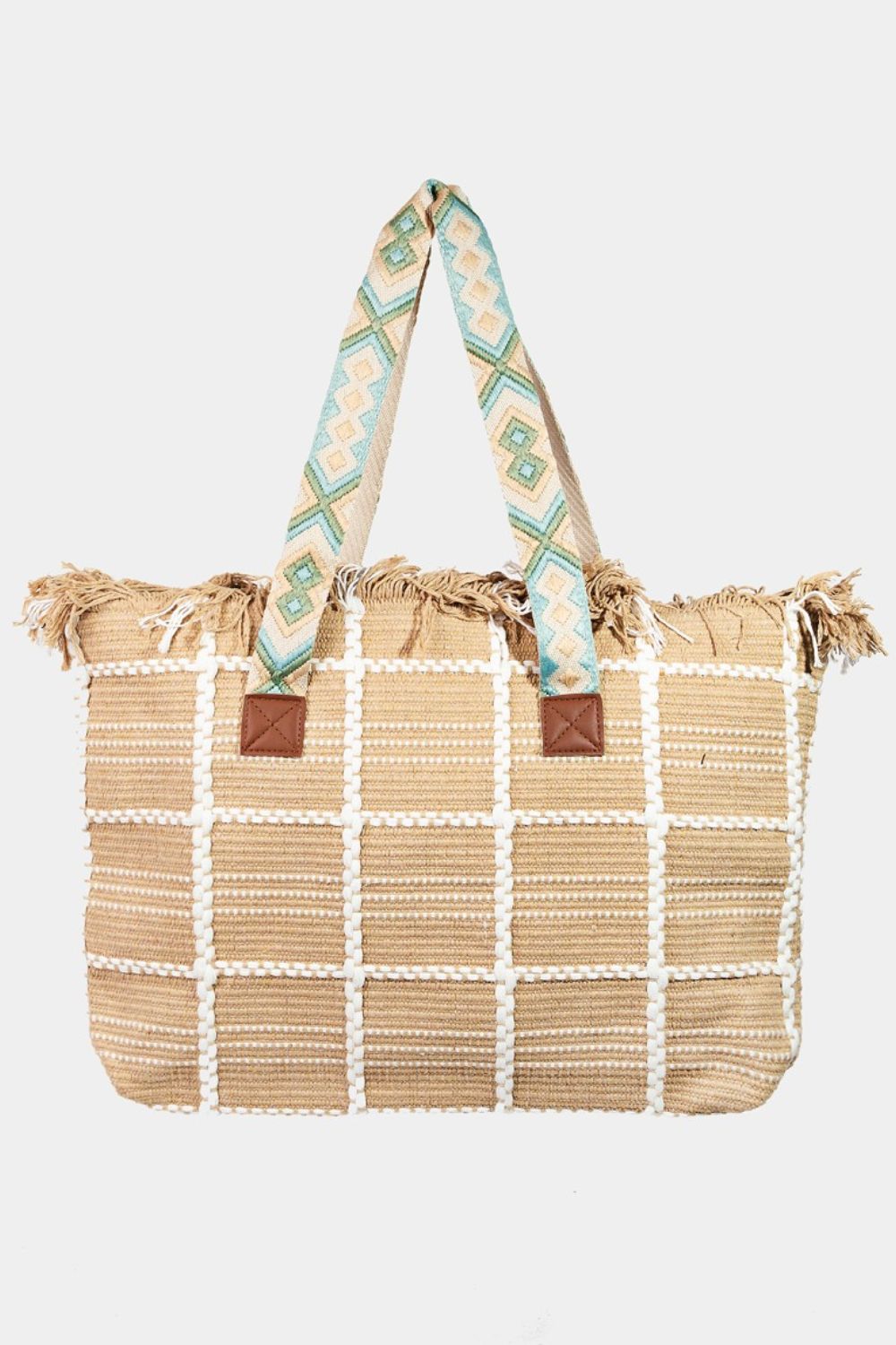 Fame Fringe Detail Checkered Tote Bag - AllIn Computer