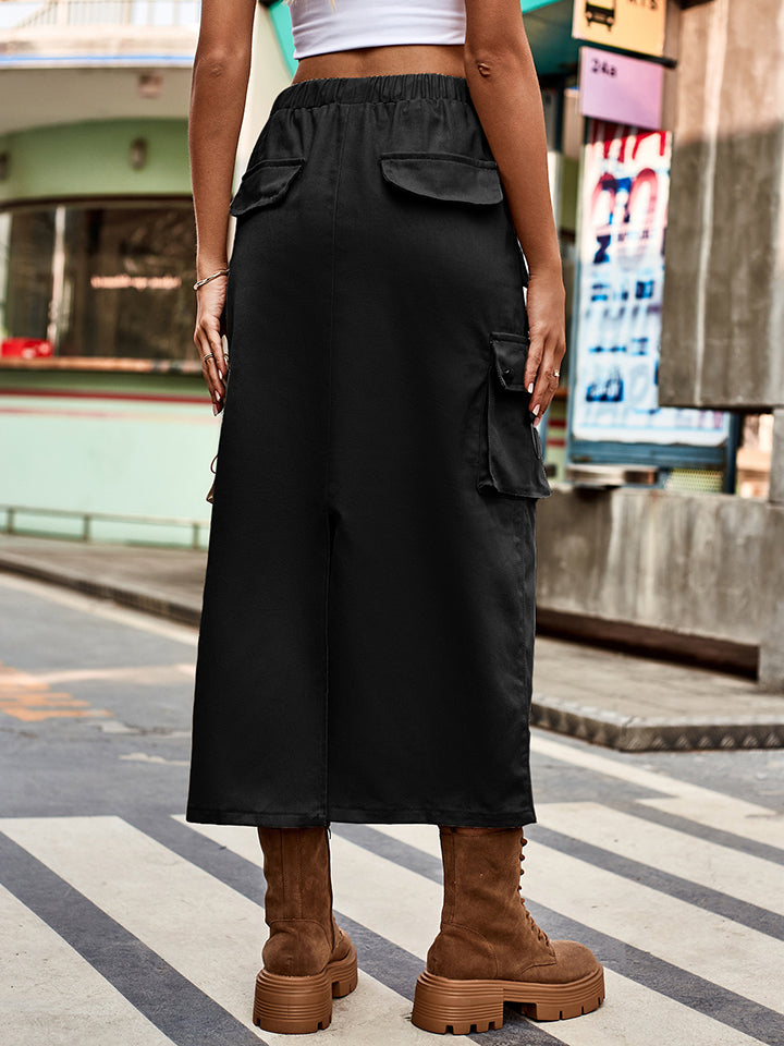 Drawstring Waist Slit Denim Skirt - AllIn Computer