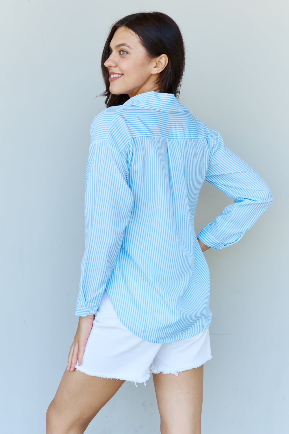 Doublju She Means Business Striped Button Down Shirt Top - AllIn Computer