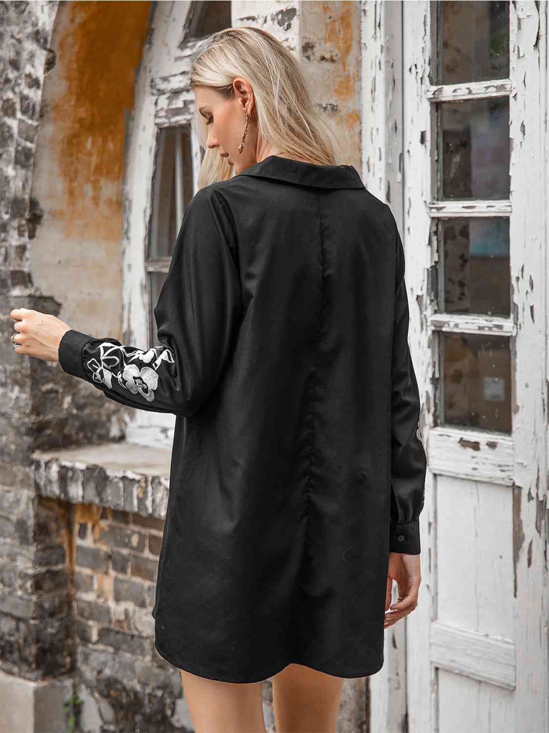 Floral Collared Neck Long Sleeve Dress - AllIn Computer