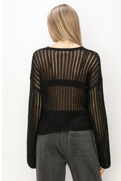 HYFVE Openwork Ribbed Long Sleeve Knit Top - AllIn Computer