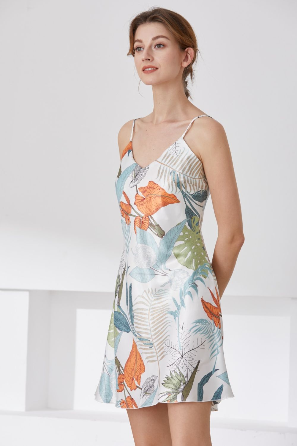 Botanical Print V-Neck Spaghetti Strap Night Dress - AllIn Computer