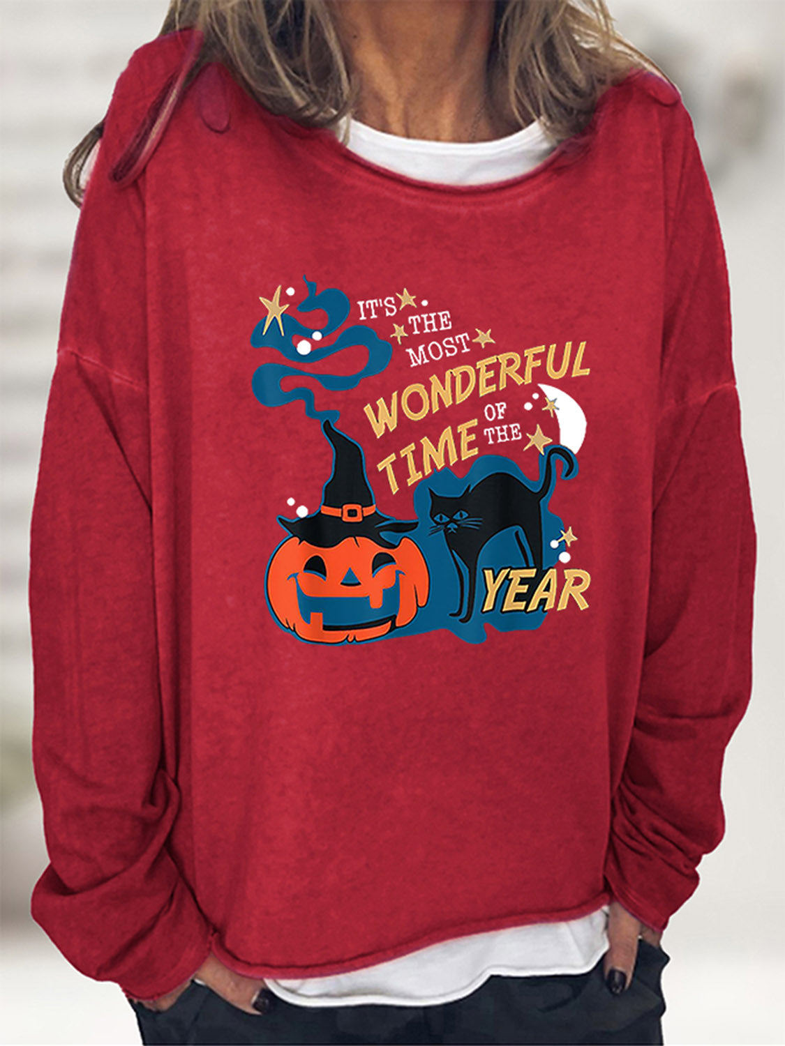 Round Neck Long Sleeve Full Size Graphic Sweatshirt - AllIn Computer
