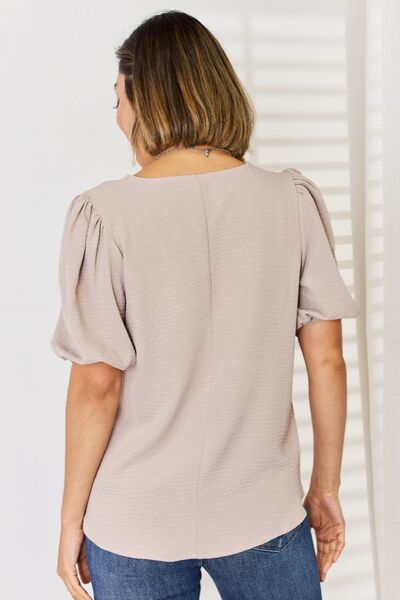 Zenana V-Neck Puff Sleeve Top - AllIn Computer