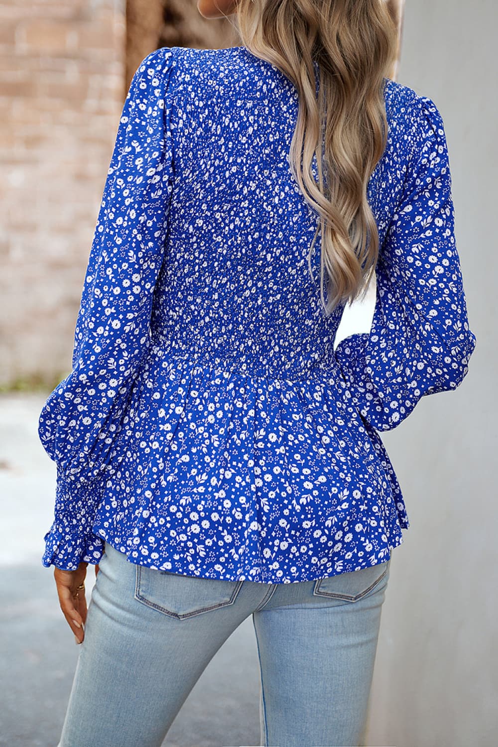 Round Neck Flounce Sleeve Peplum Top - AllIn Computer