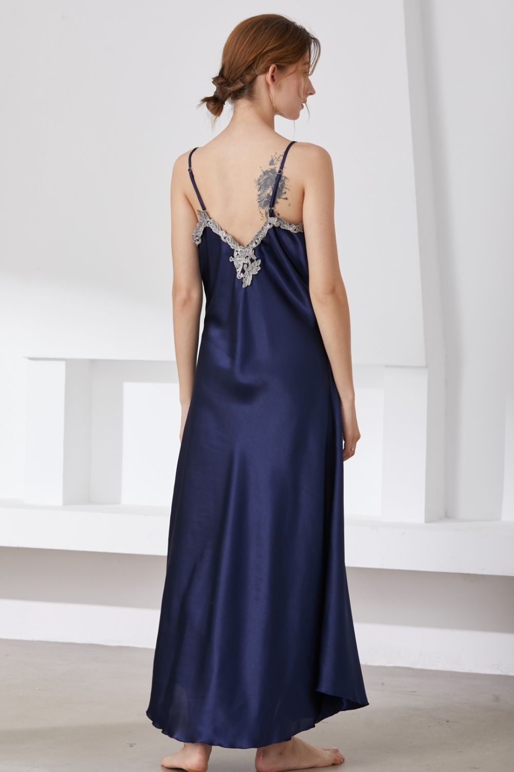 Full Size Lace Trim V-Neck Spaghetti Strap Satin Night Dress - AllIn Computer