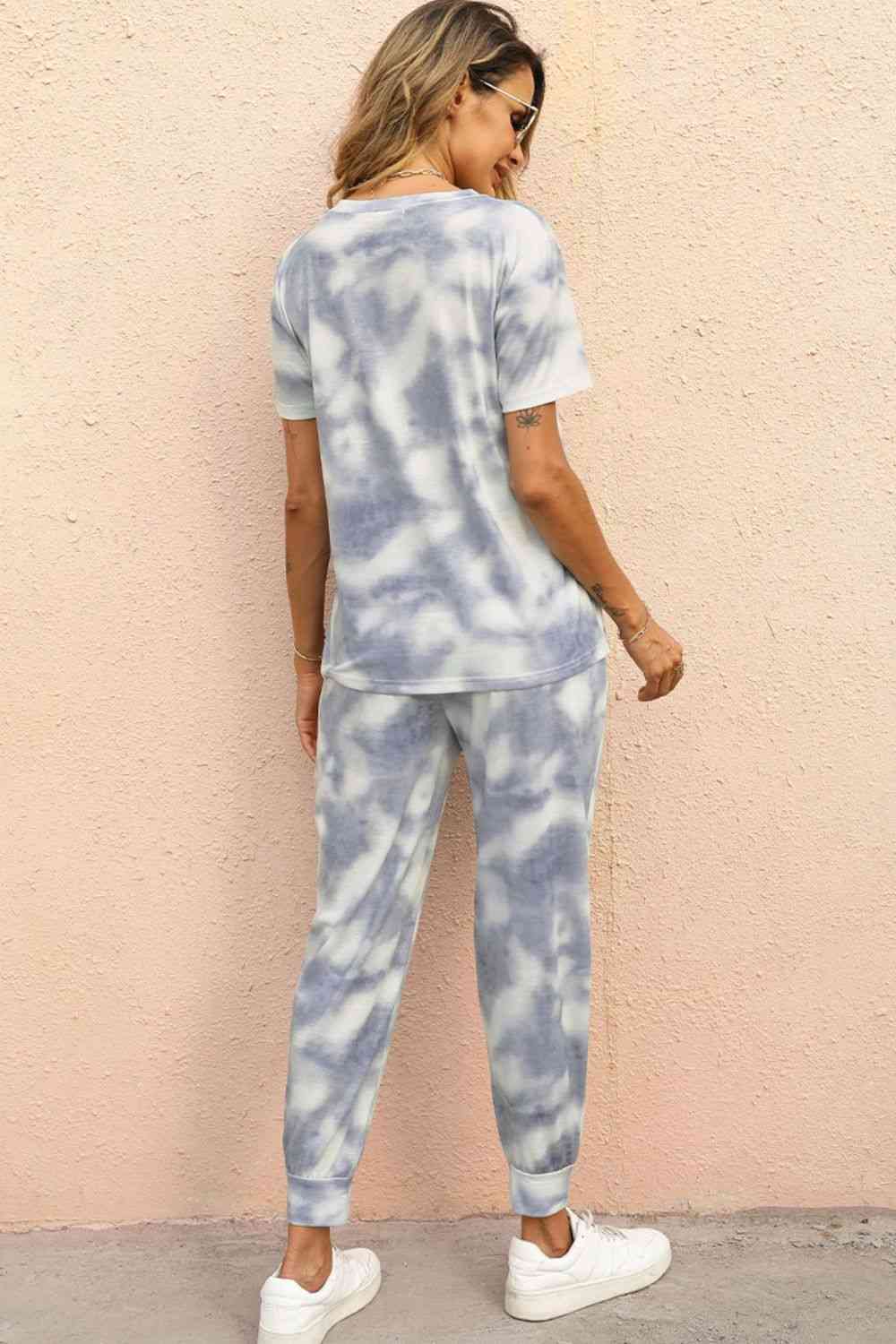 Tie-Dye Round Neck Short Sleeve Top and Pants Set - AllIn Computer