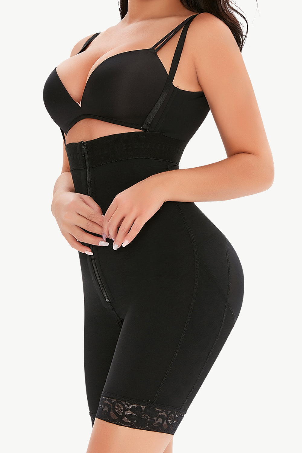 Full Size Lace Detail Zip-Up Under-Bust Shaping Bodysuit - AllIn Computer