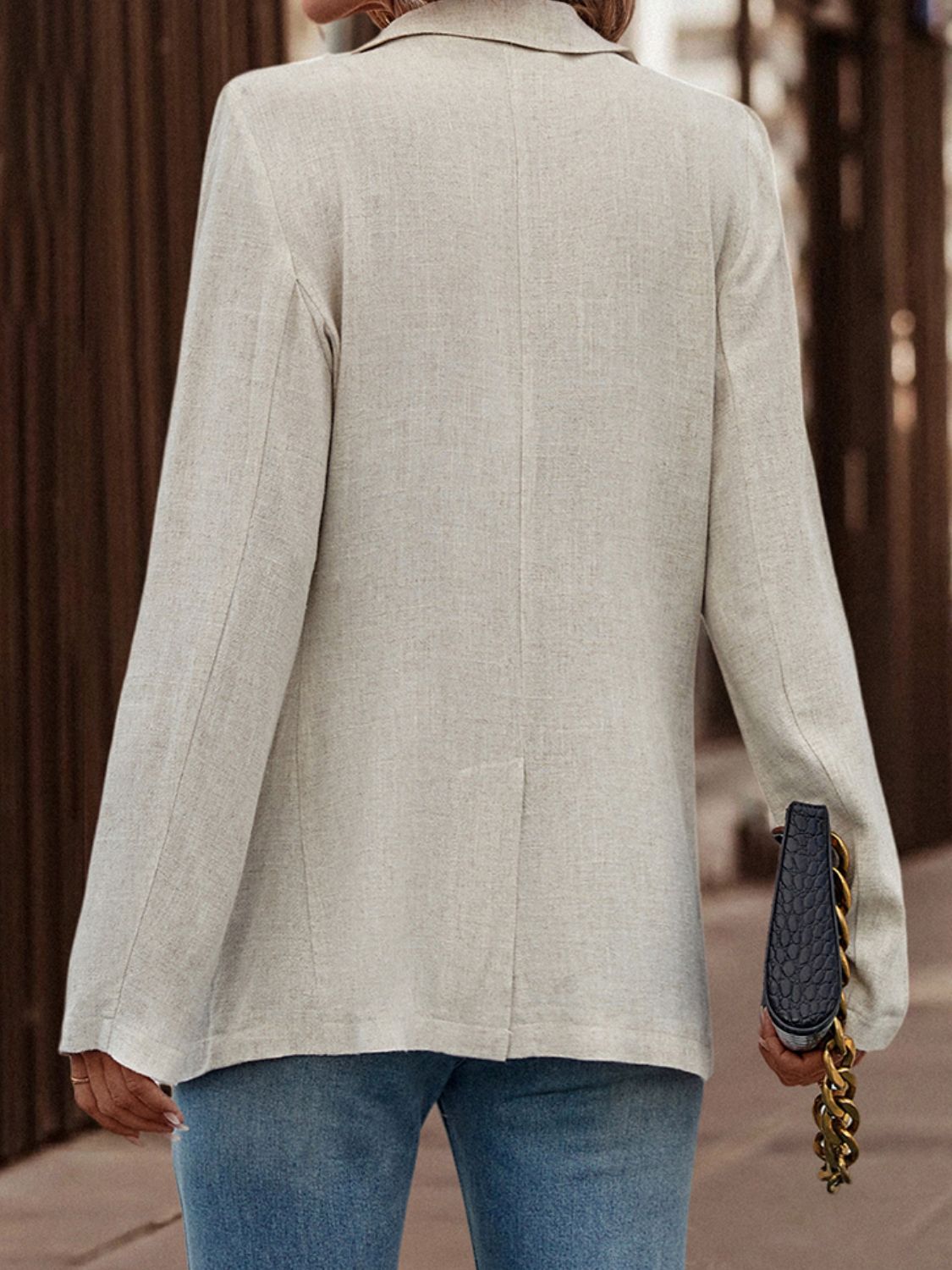 Lapel Collar Long Sleeve Blazer - AllIn Computer