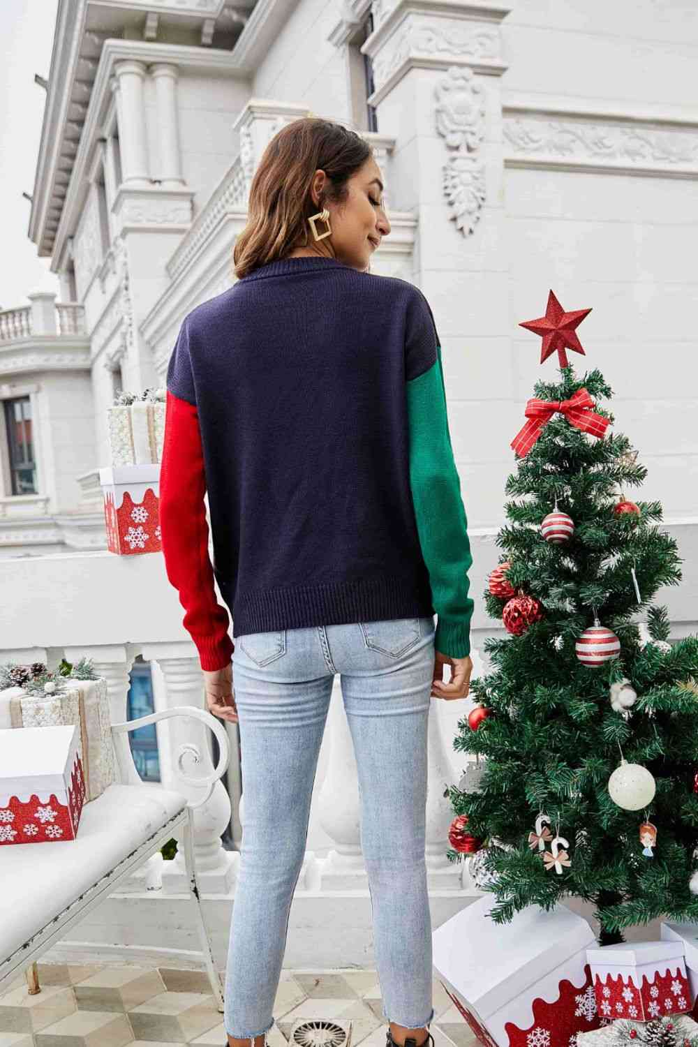 Christmas Color Block Knit Pullover - AllIn Computer