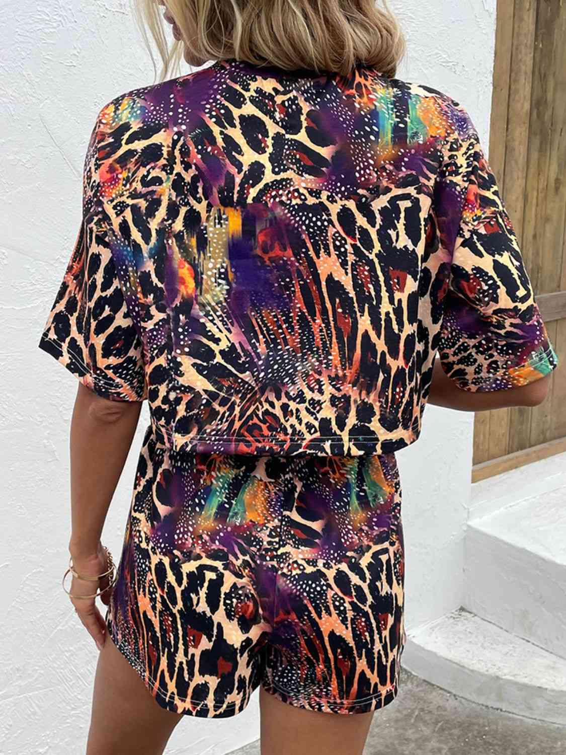 Printed Round Neck Dropped Shoulder Half Sleeve Top and Shorts Set - AllIn Computer