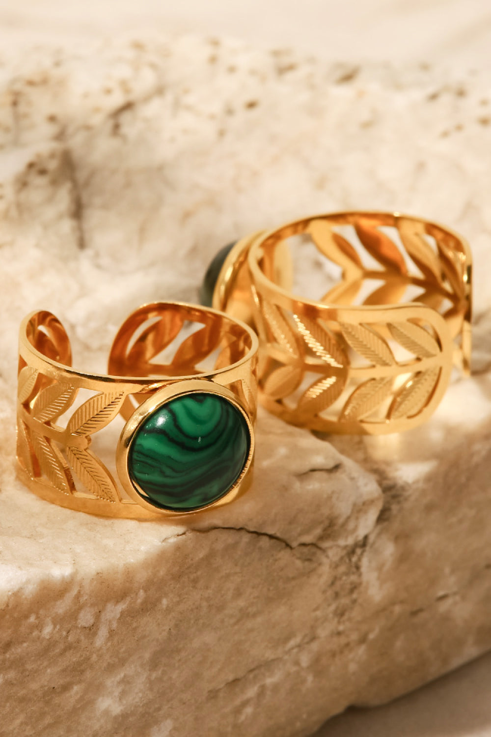 18k Gold Plated Malachite Leaf Ring - AllIn Computer
