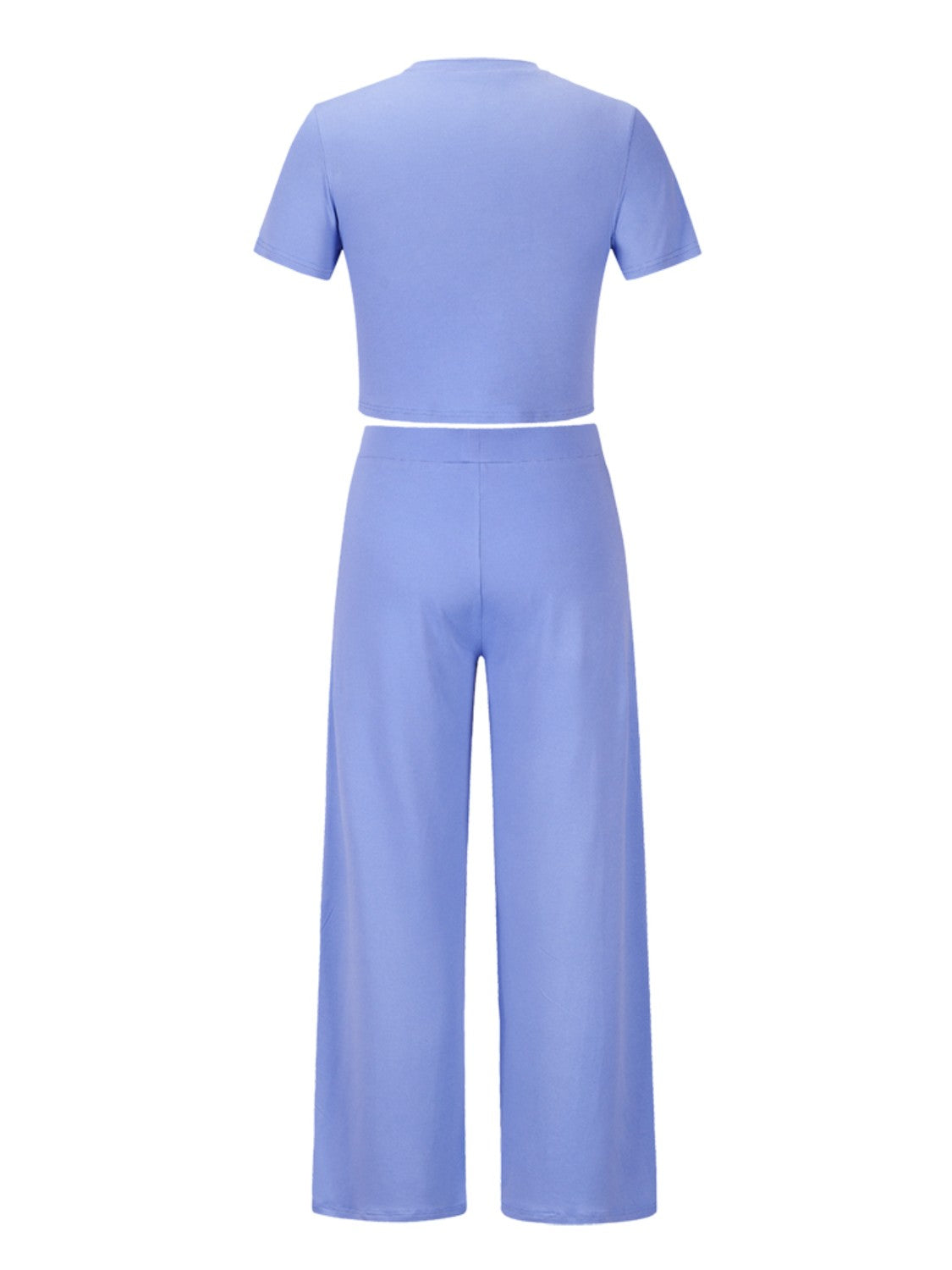 Round Neck Short Sleeve Top and Pocketed Pants Set - AllIn Computer