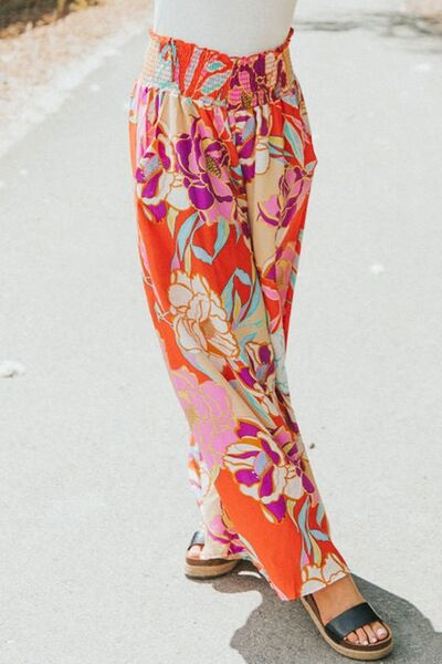 Floral Smocked Wide Waistband Palazzo Pants - AllIn Computer