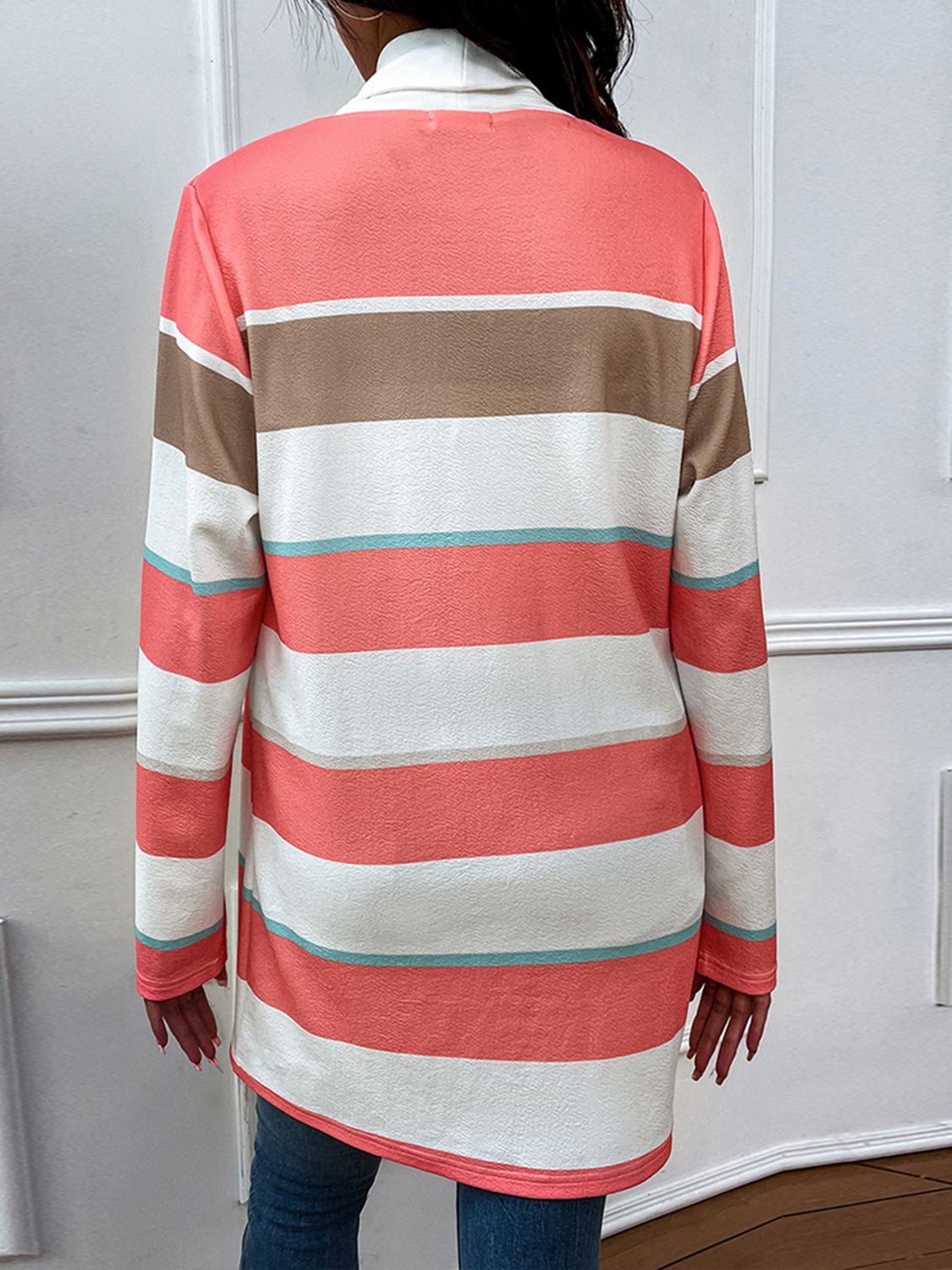 Striped Open Front Longline Cardigan - AllIn Computer