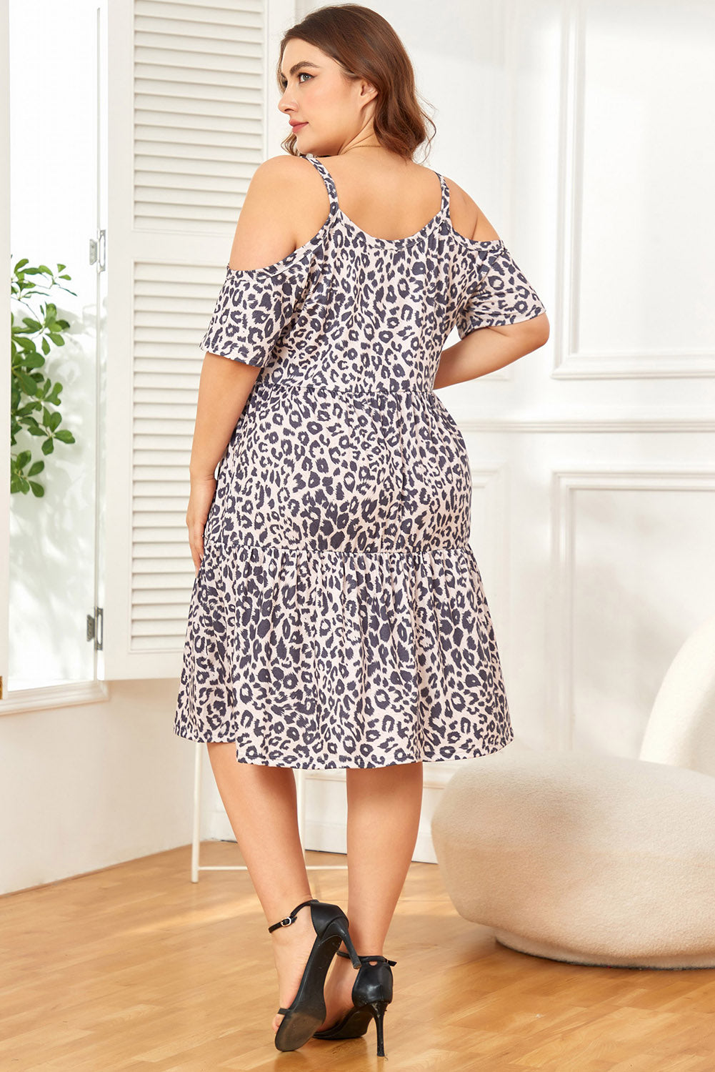 Plus Size Cold Shoulder Ruffle Hem Scoop Neck Dress - AllIn Computer