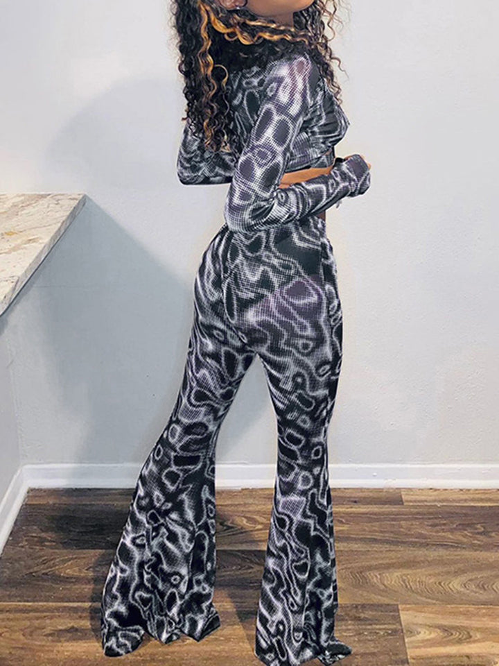 Printed Long Flare Pants - AllIn Computer