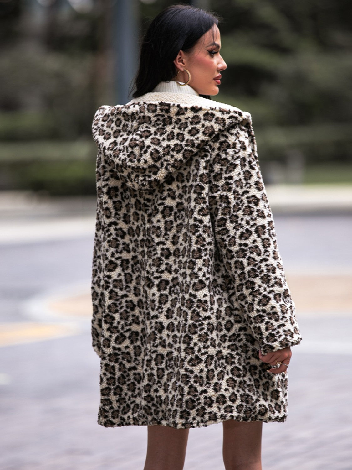 Leopard Hooded Coat with Pockets - AllIn Computer