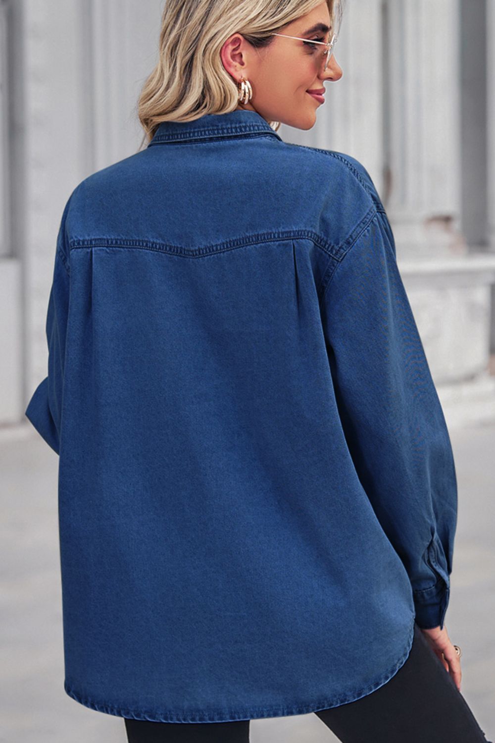 Collared Neck Dropped Shoulder Denim Top - AllIn Computer