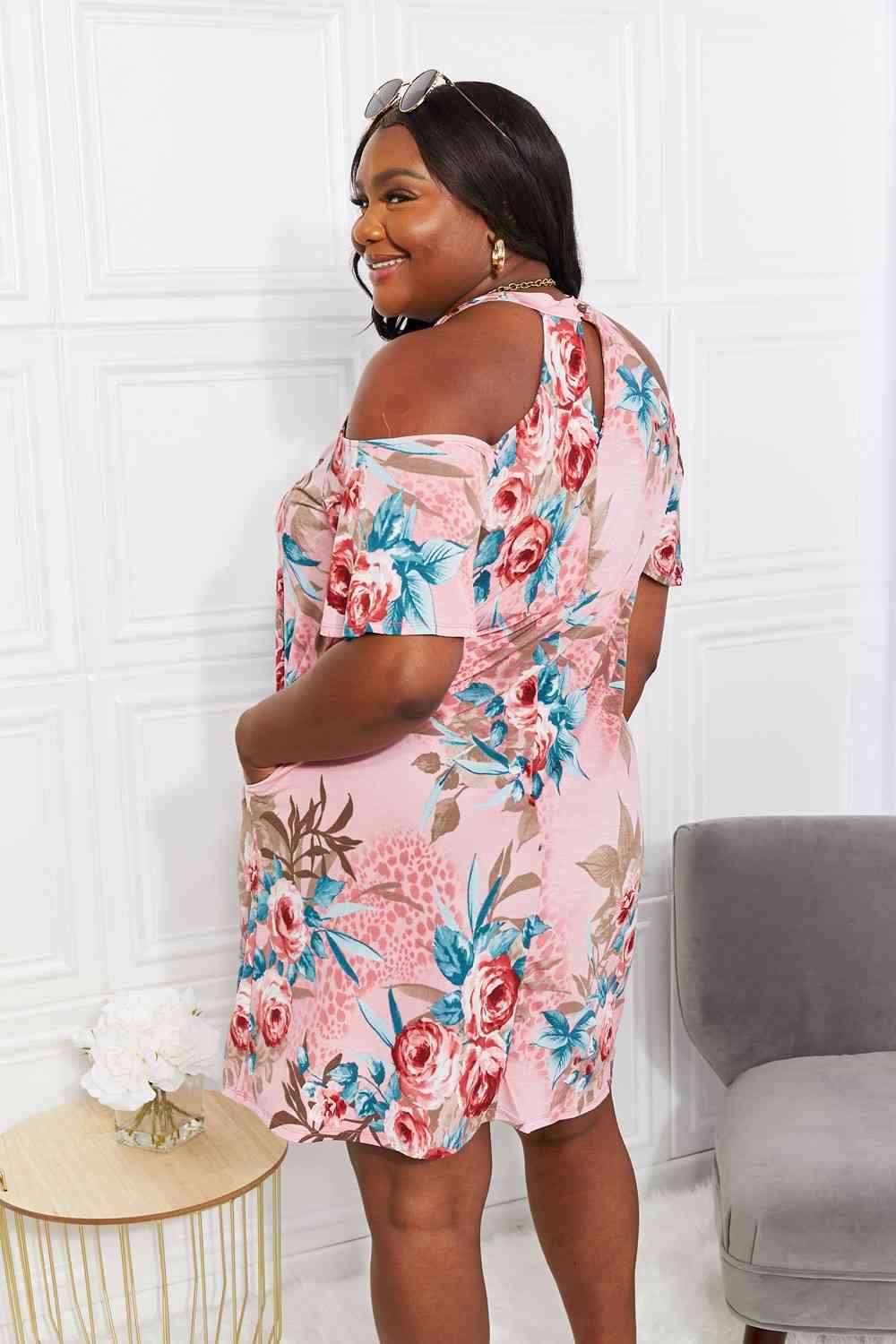 Sew In Love Full Size Fresh-Cut Flowers Cold-Shoulder Dress - AllIn Computer