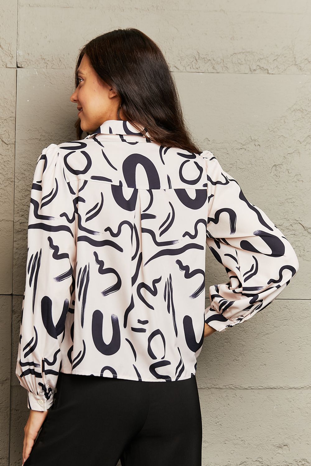 Printed Collared Neck Button-Down Shirt - AllIn Computer