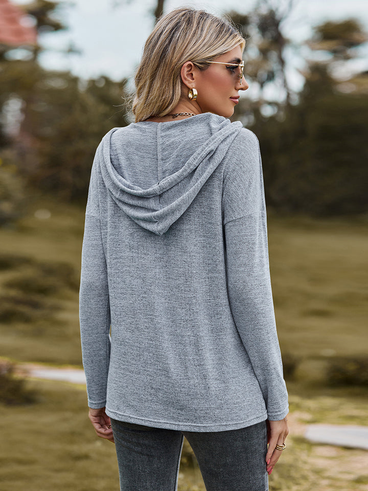 Dropped Shoulder Hooded Blouse - AllIn Computer
