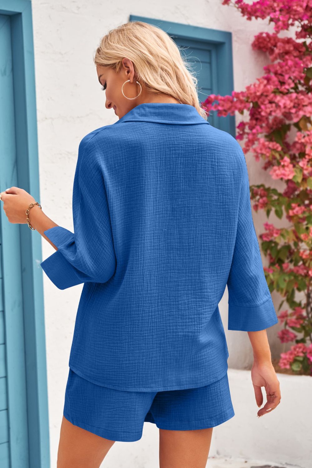 Textured Shirt and Elastic Waist Shorts with Pockets - AllIn Computer