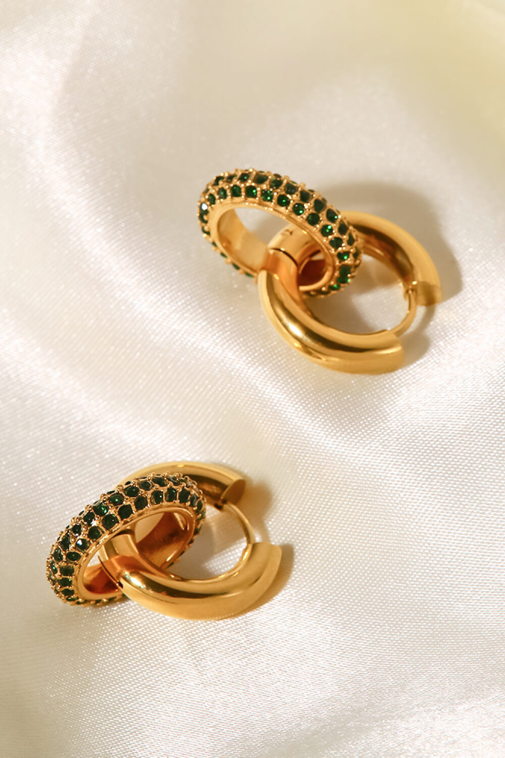18K Gold-Plated Inlaid Zircon Double-Hoop Earrings - AllIn Computer