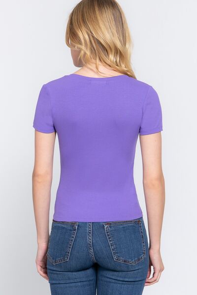 ACTIVE BASIC V-Neck Ribbed Short Sleeve Knit T-Shirt - AllIn Computer