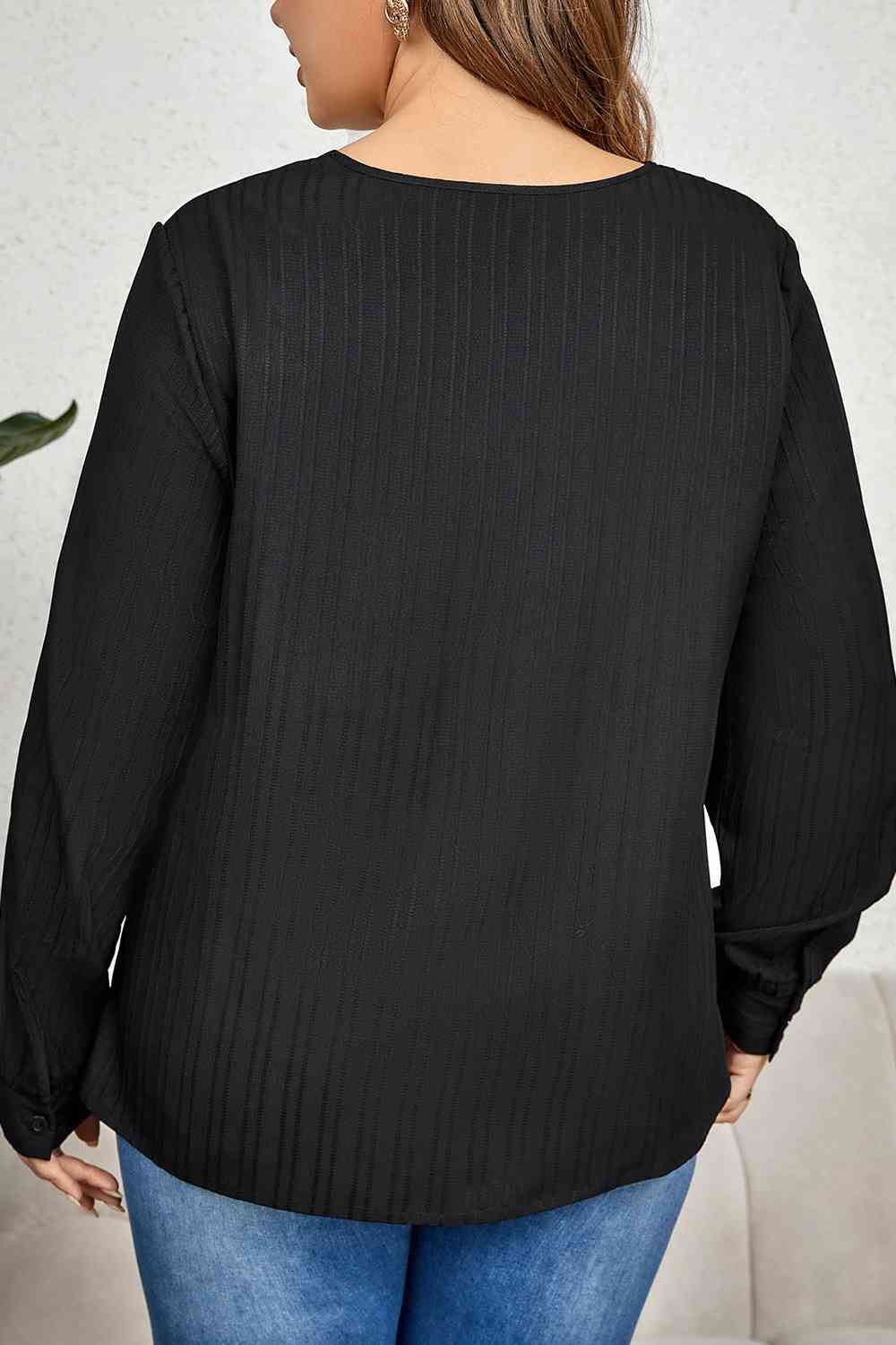 Plus Size Contrast Asymmetrical Long Sleeve Top - AllIn Computer