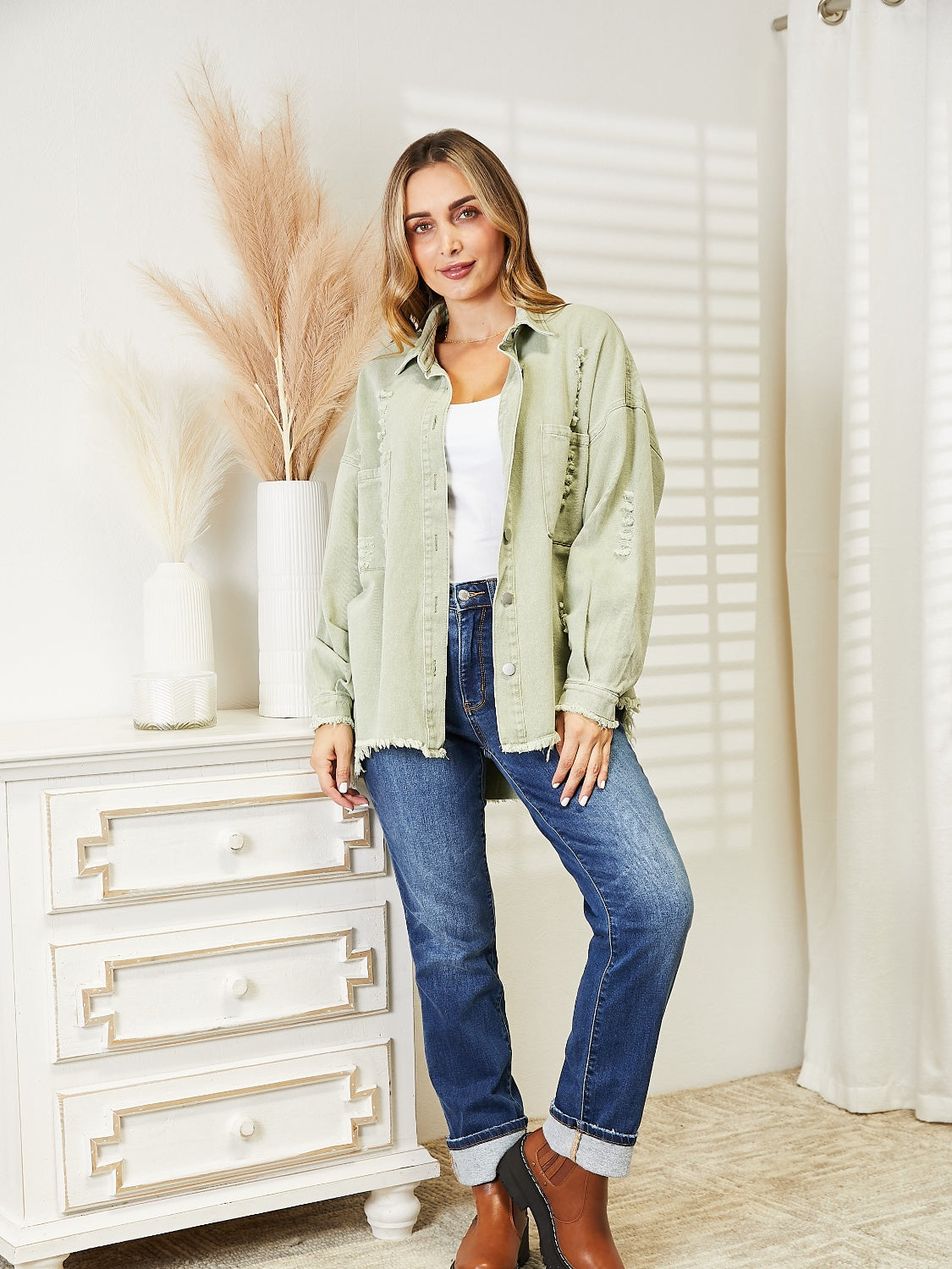 Distressed Raw Hem Denim Jacket - AllIn Computer