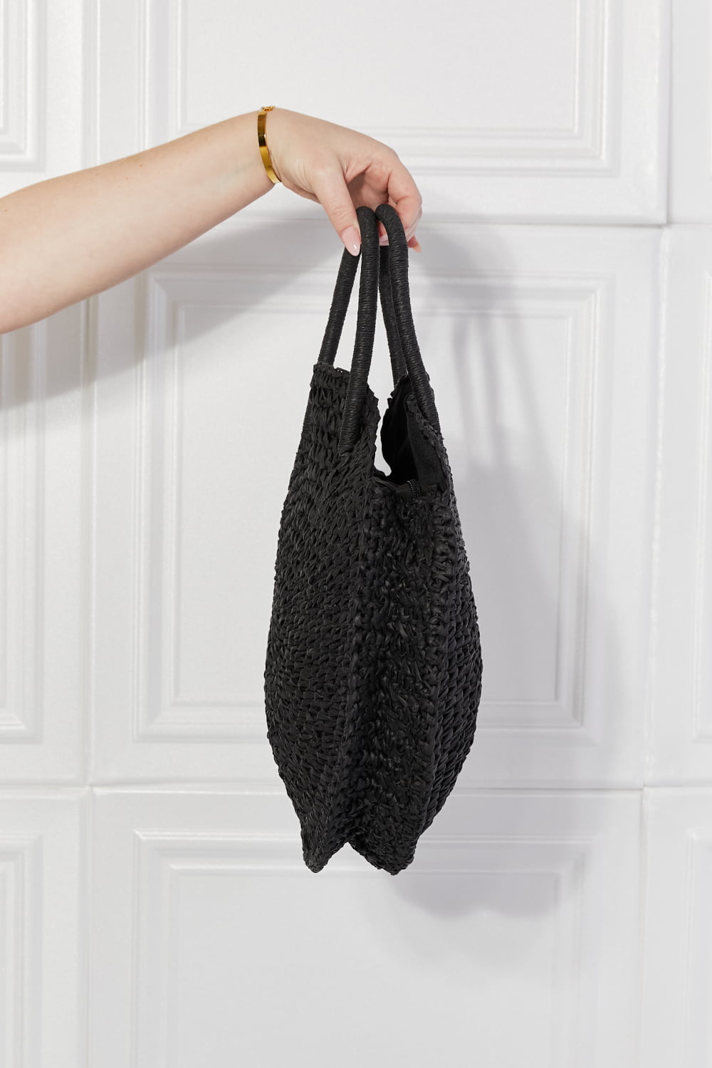 Justin Taylor Beach Date Straw Rattan Handbag in Black - AllIn Computer