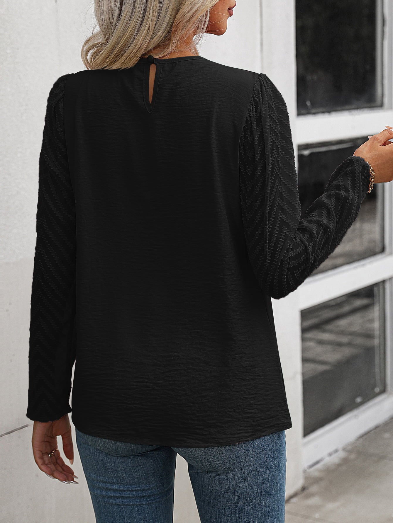 Ruched Round Neck Puff Sleeve Blouse - AllIn Computer