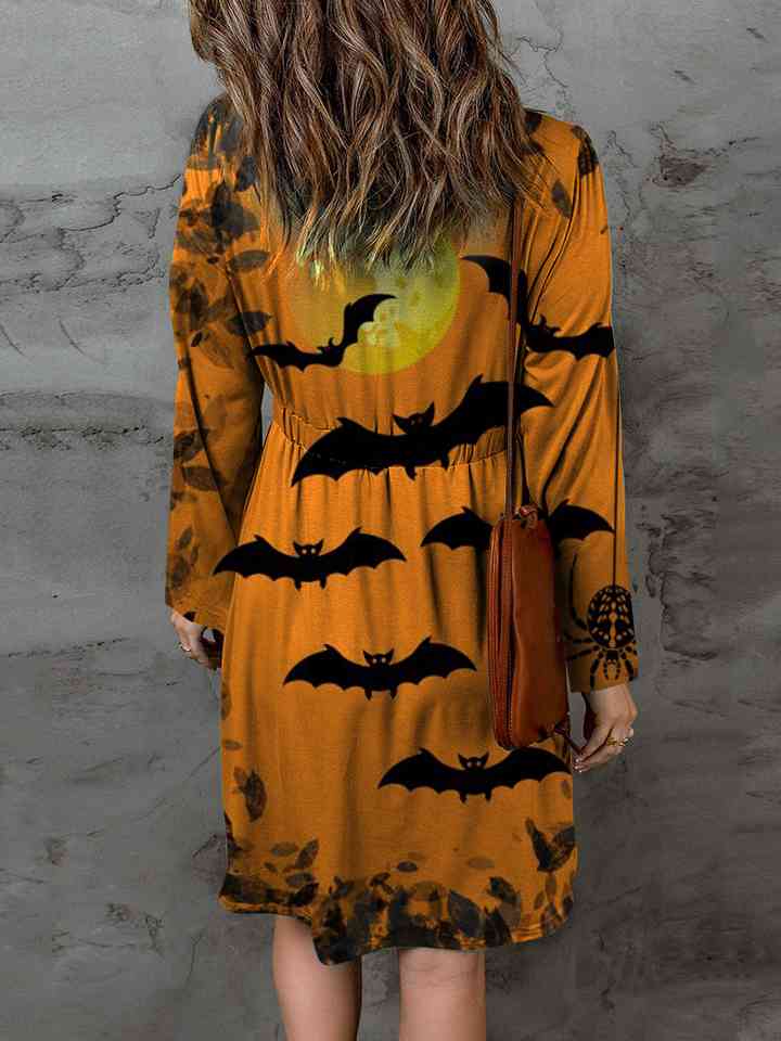 Full Size Halloween Theme Round Neck Long Sleeve Magic Dress - AllIn Computer