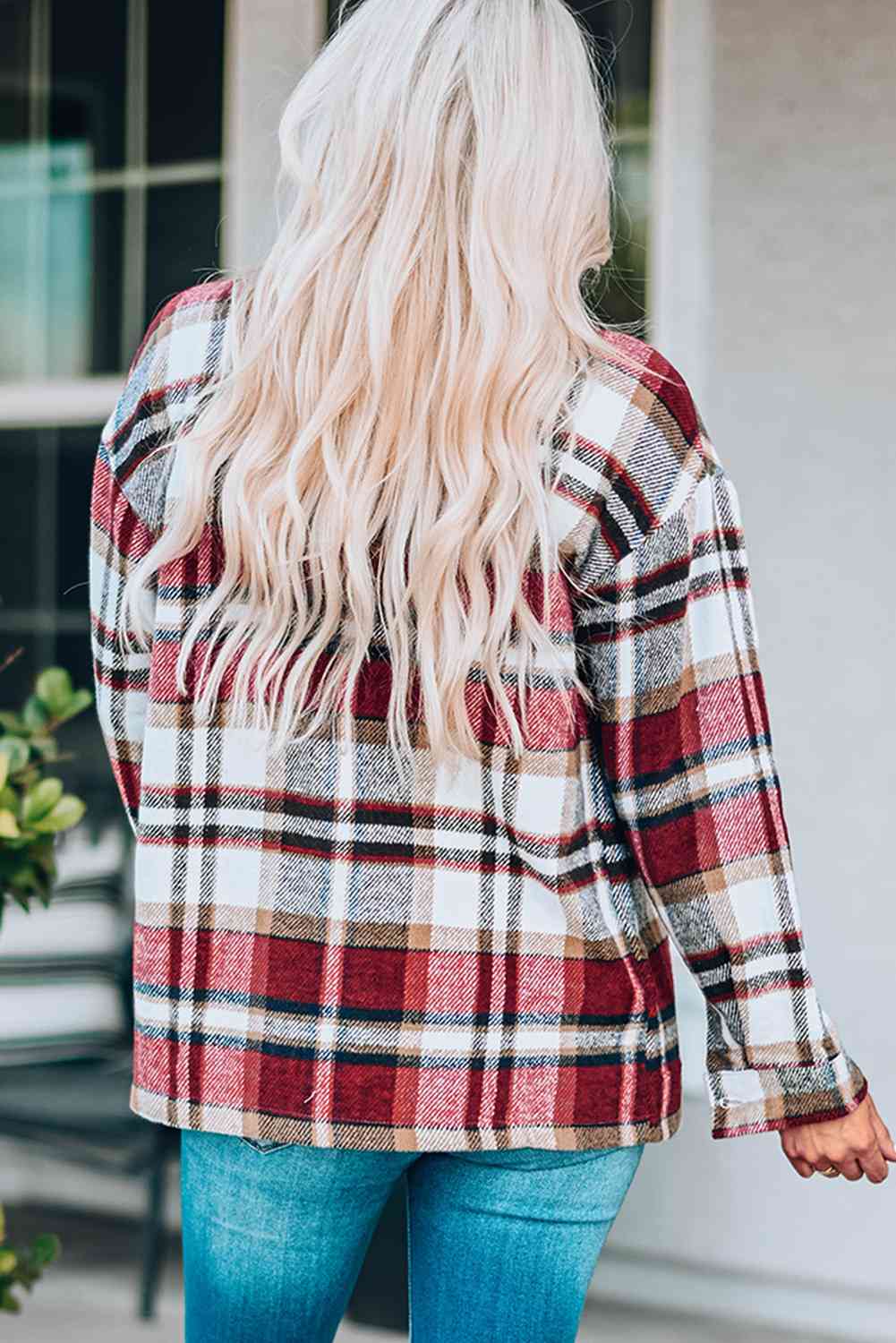 Double Take Plaid Button Front Shirt Jacket with Breast Pockets - AllIn Computer
