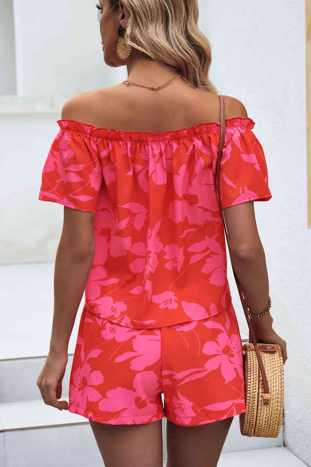 Floral Off-Shoulder Top and Shorts Set - AllIn Computer