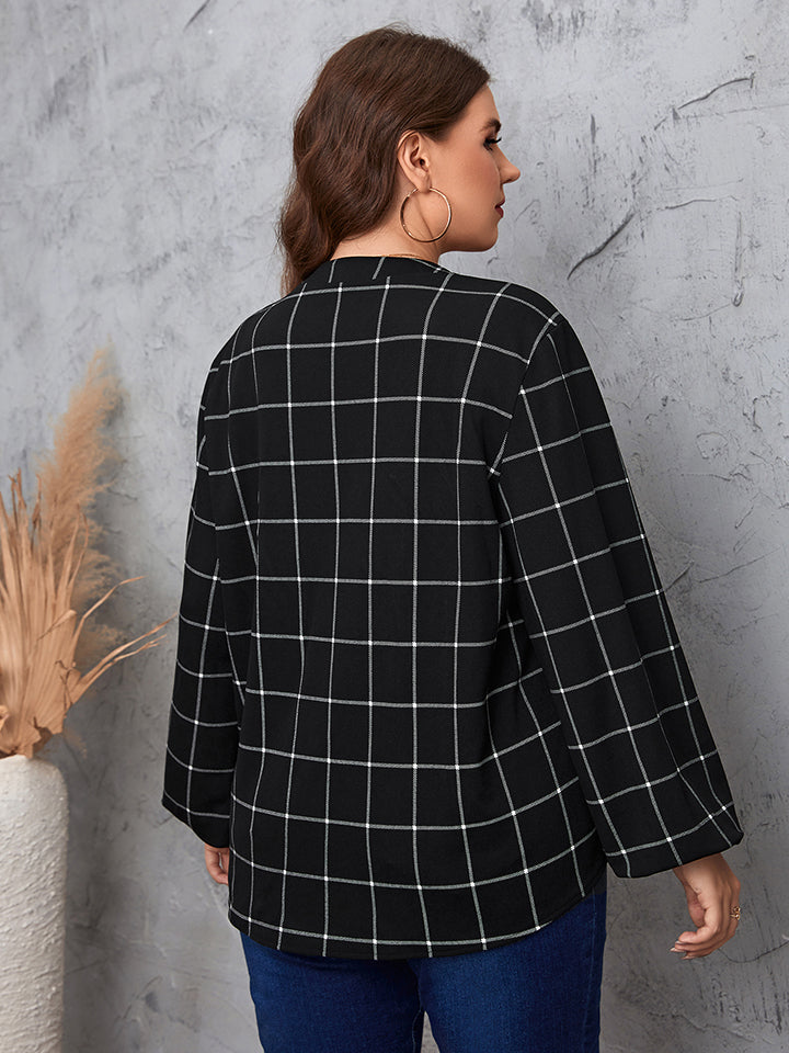 Plus Size Notched Neck Long Sleeve Blouse - AllIn Computer