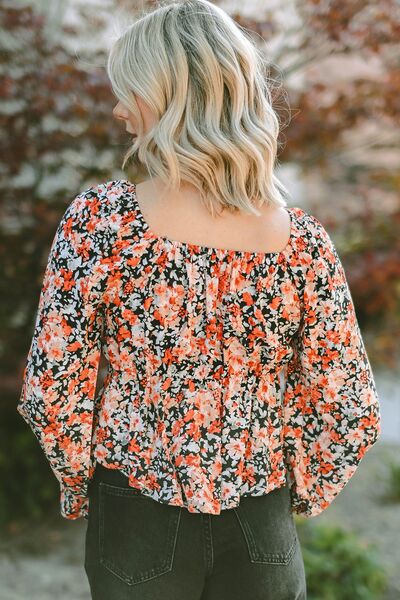 Floral Tied Flounce Sleeve Peplum Blouse - AllIn Computer