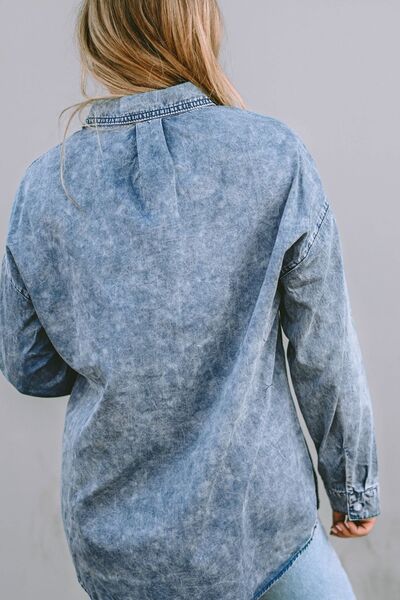 Button Up Dropped Shoulder Denim Top - AllIn Computer